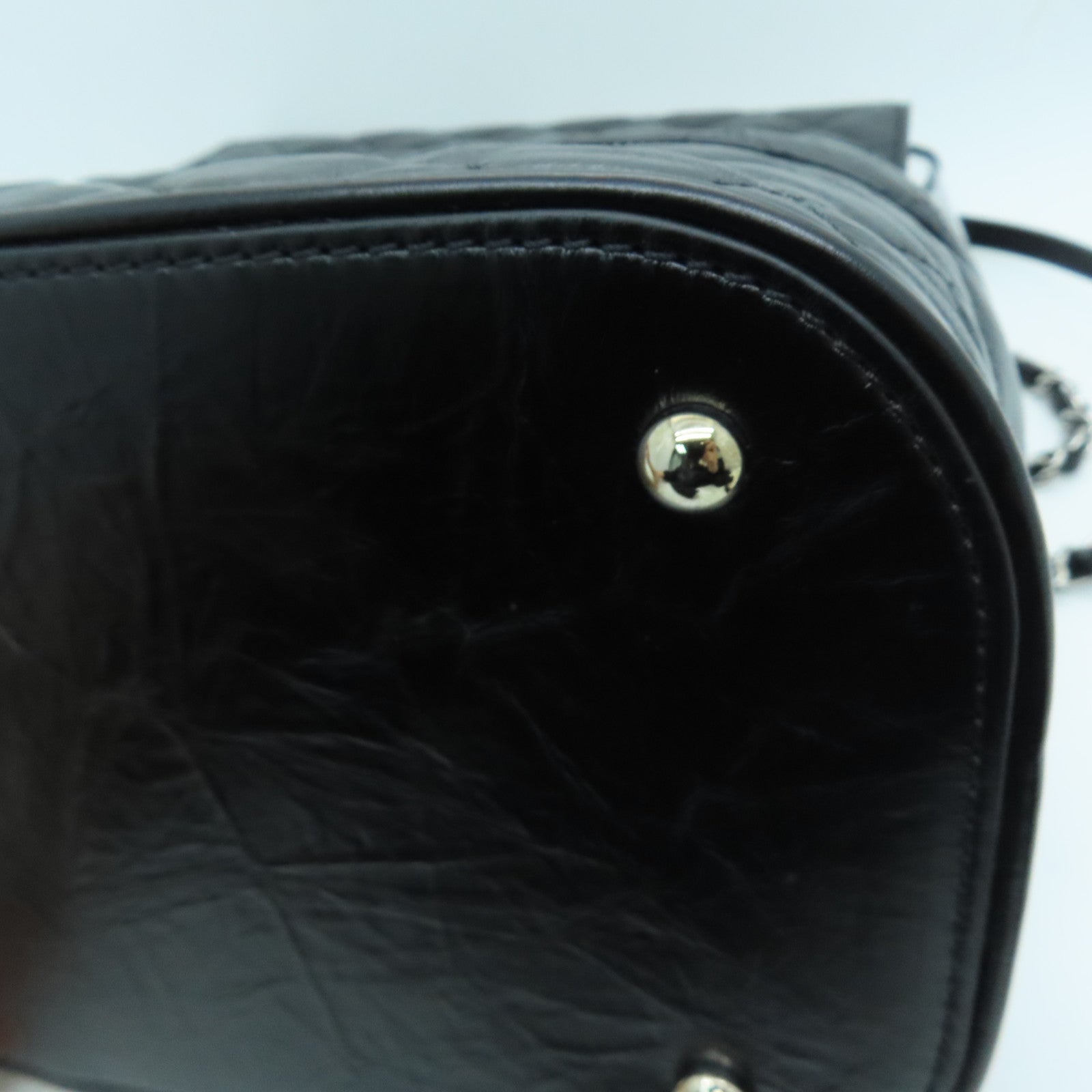 CHANEL 【激减优惠】菱格牛皮皮革/PVC Shoulder Bag银扣链条肩背袋黑色