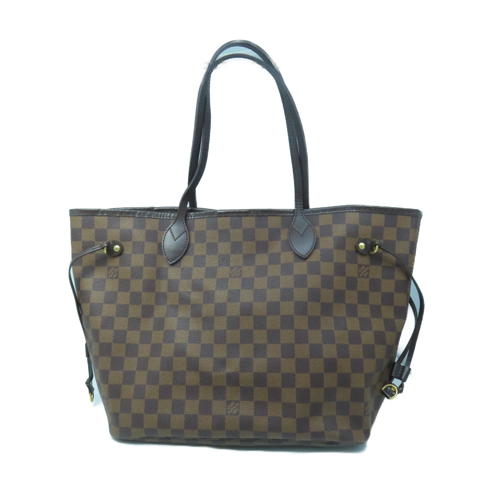LOUIS VUITTON Damier Neverfull MM gold buckle handle bag brown