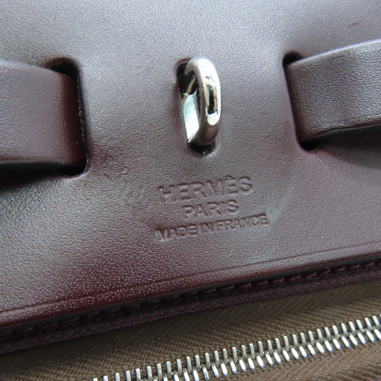 HERMES canvas Herbag 31 silver buckle handle shoulder bag Rouge H/wine red