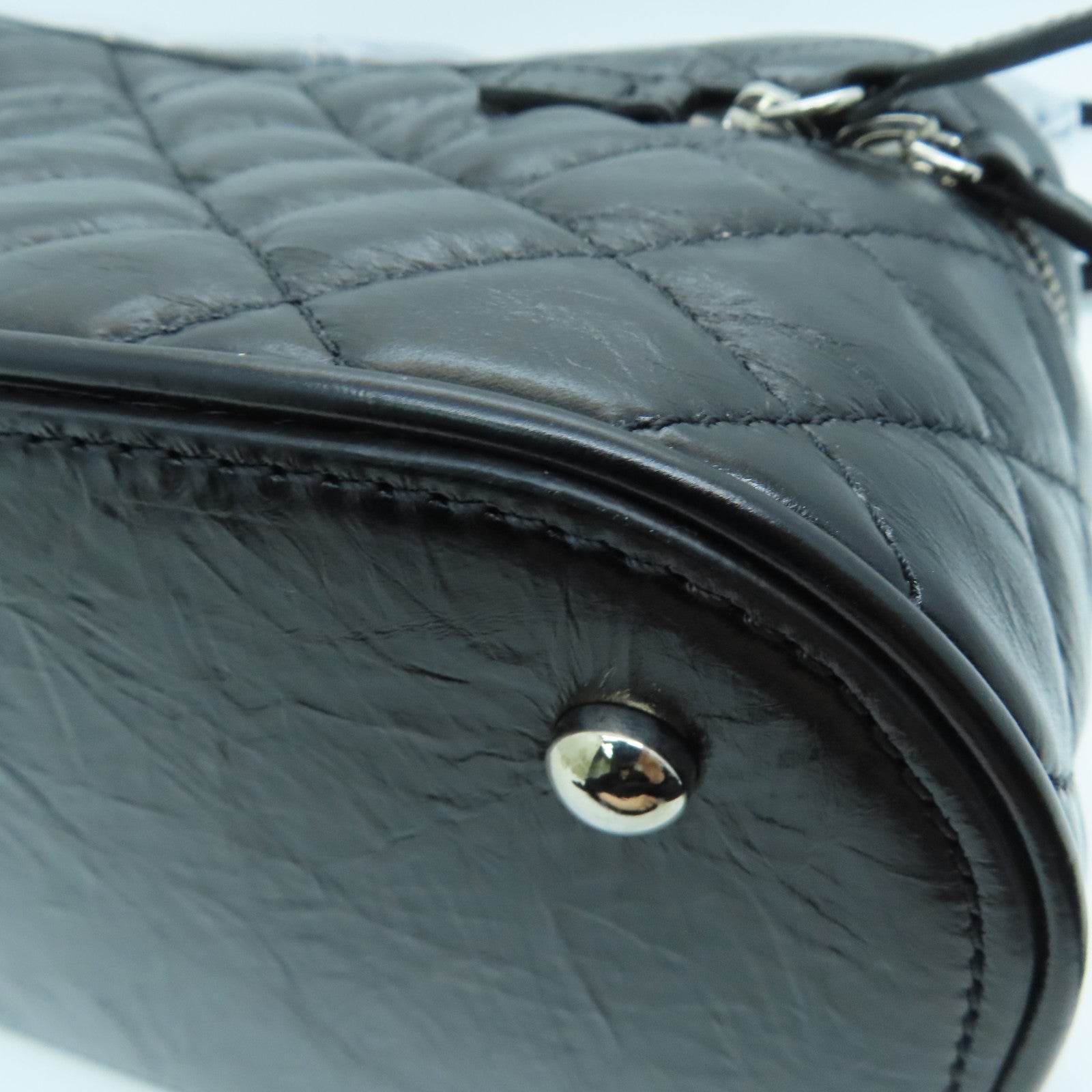 CHANEL 【激减优惠】菱格牛皮皮革/PVC Shoulder Bag银扣链条肩背袋黑色