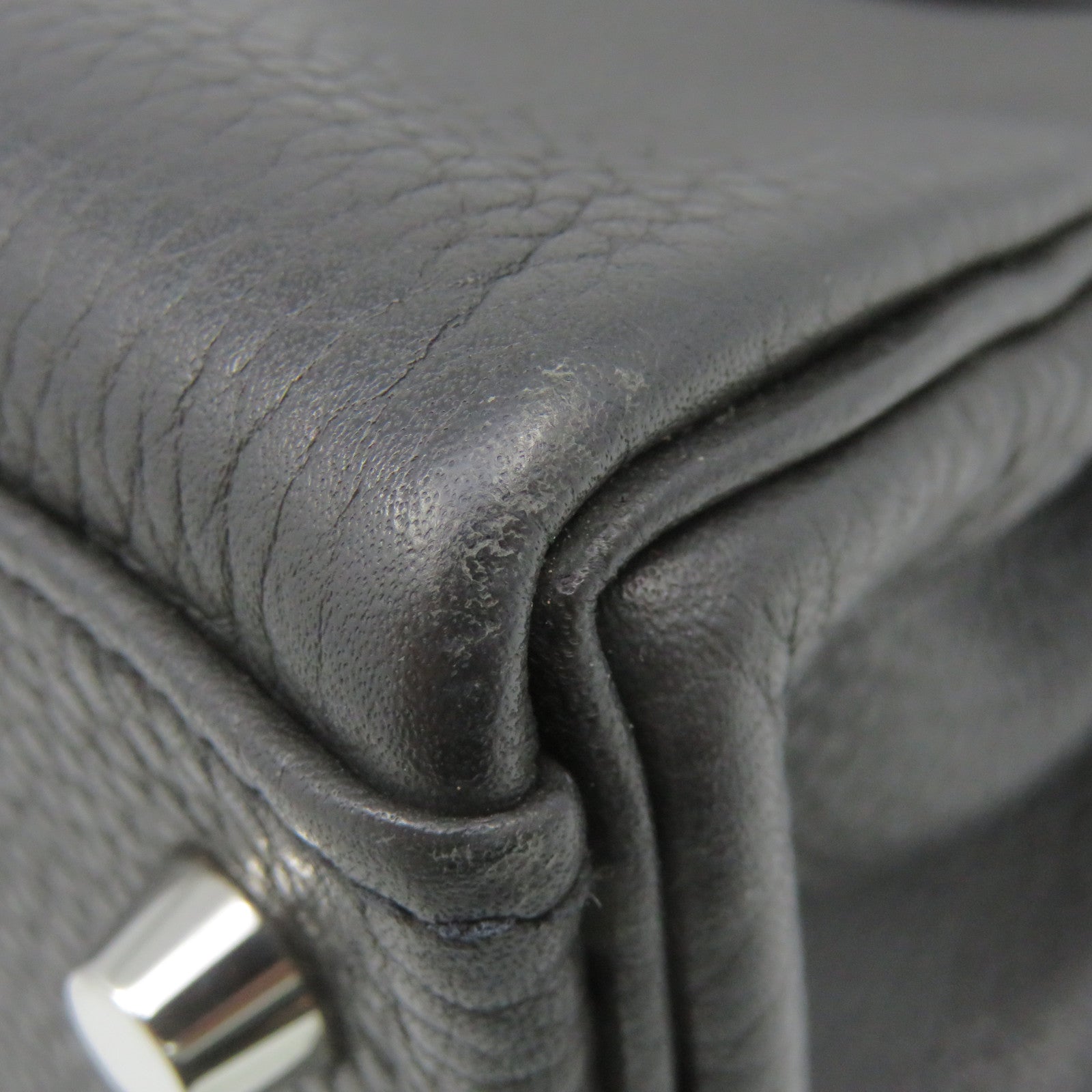 HERMES 【激減優惠】Clemence皮革Kelly 28 2Way Shoulder Bag銀扣手挽肩背兩用袋8P黑色