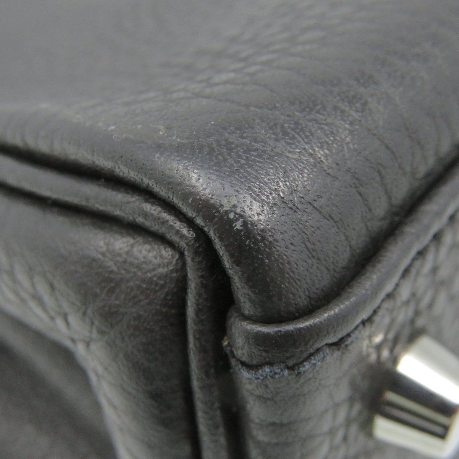 HERMES 【激減優惠】Clemence皮革Kelly 28 2Way Shoulder Bag銀扣手挽肩背兩用袋8P黑色