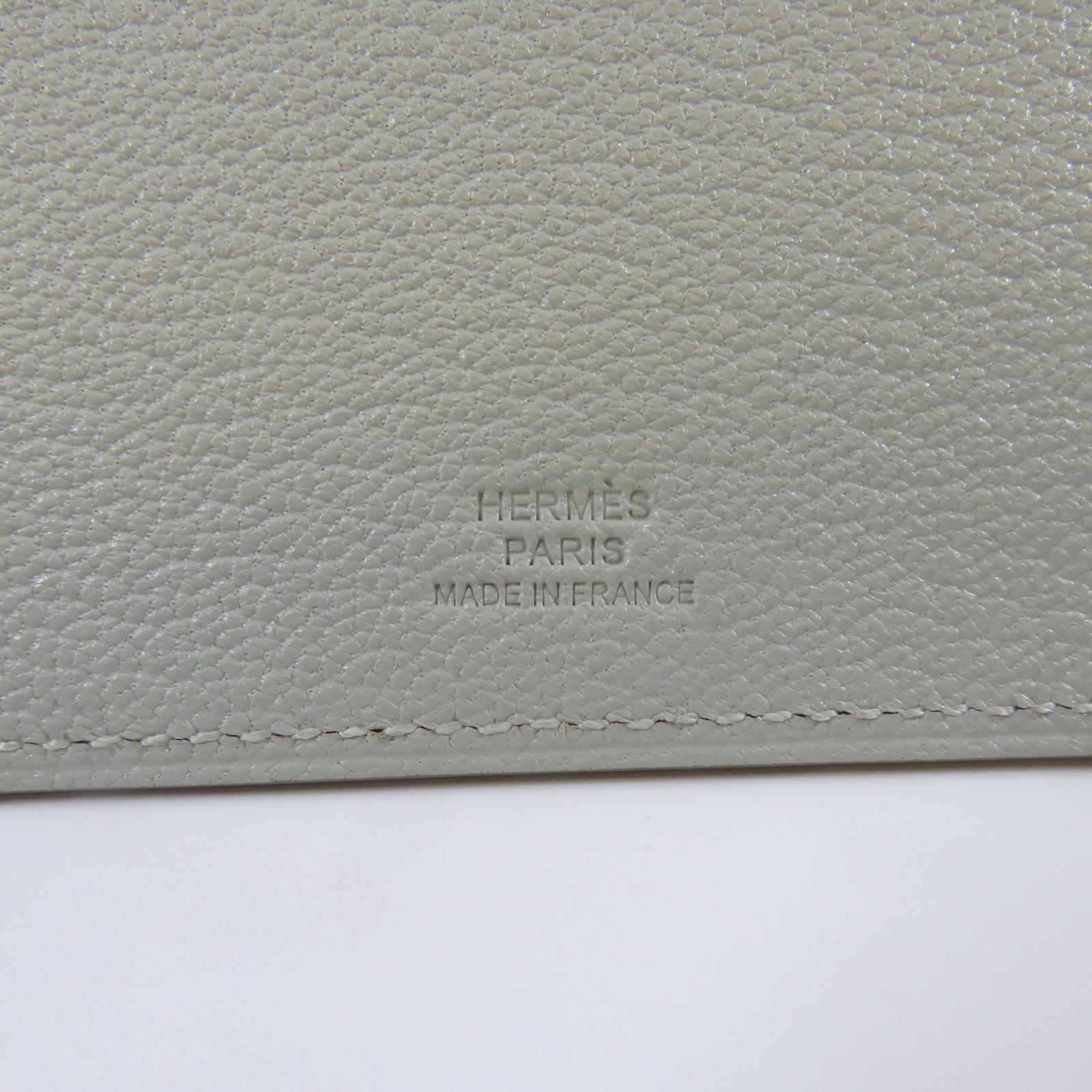 HERMES Chevre皮革Passport Case銀扣護照套灰色