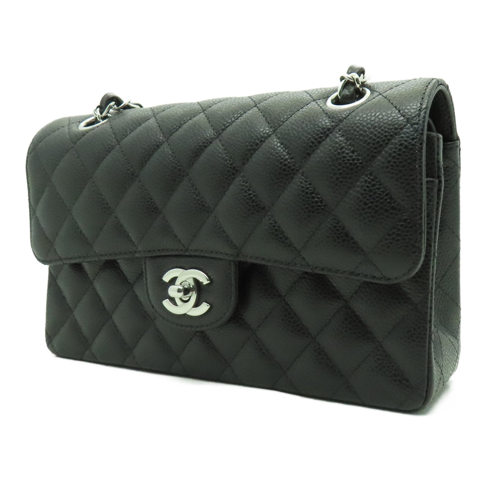 CHANEL 菱格牛皮皮革23cm Shoulder Bag銀扣肩背袋黑色