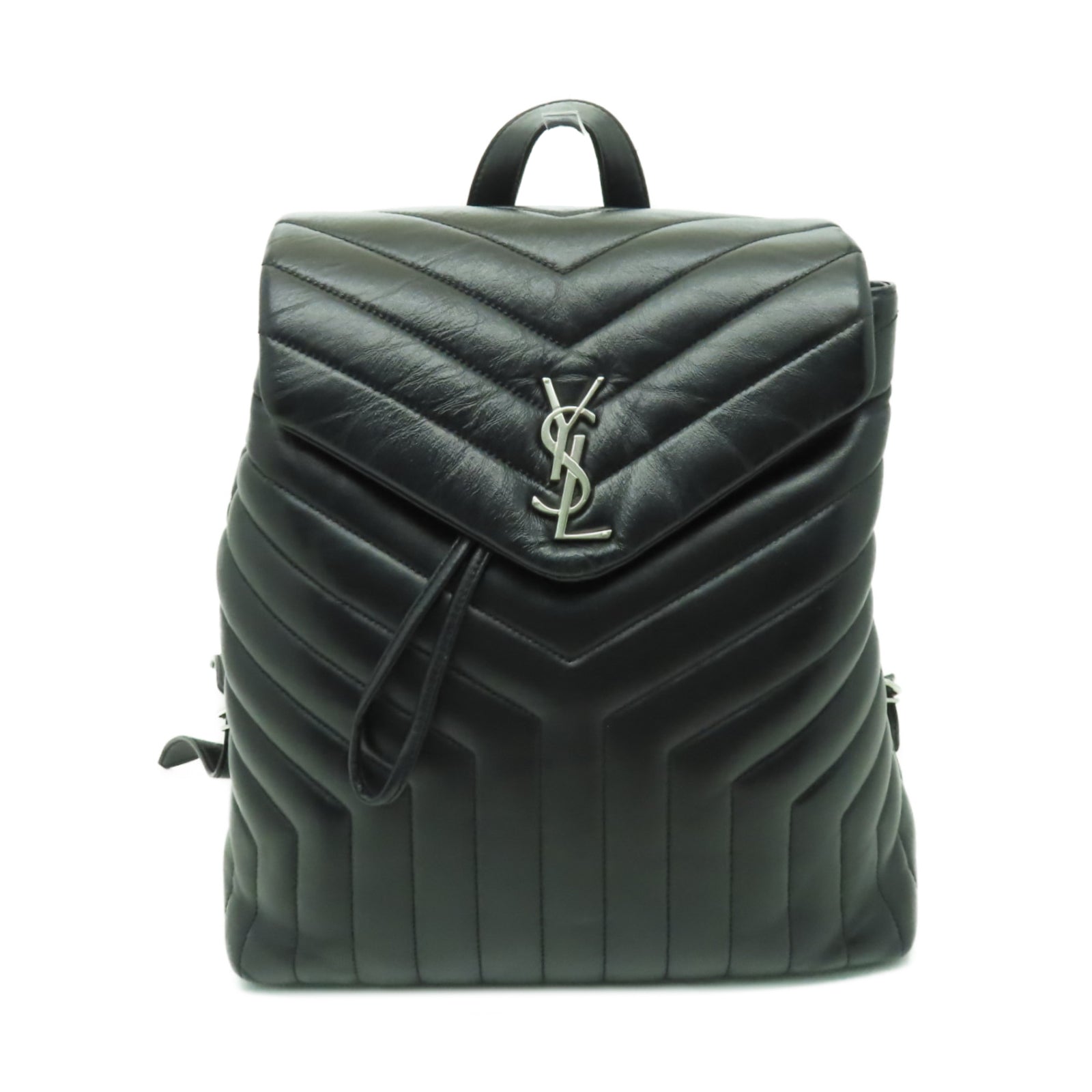 SAINT LAURENT 牛皮皮革Backpack銀扣背包黑色