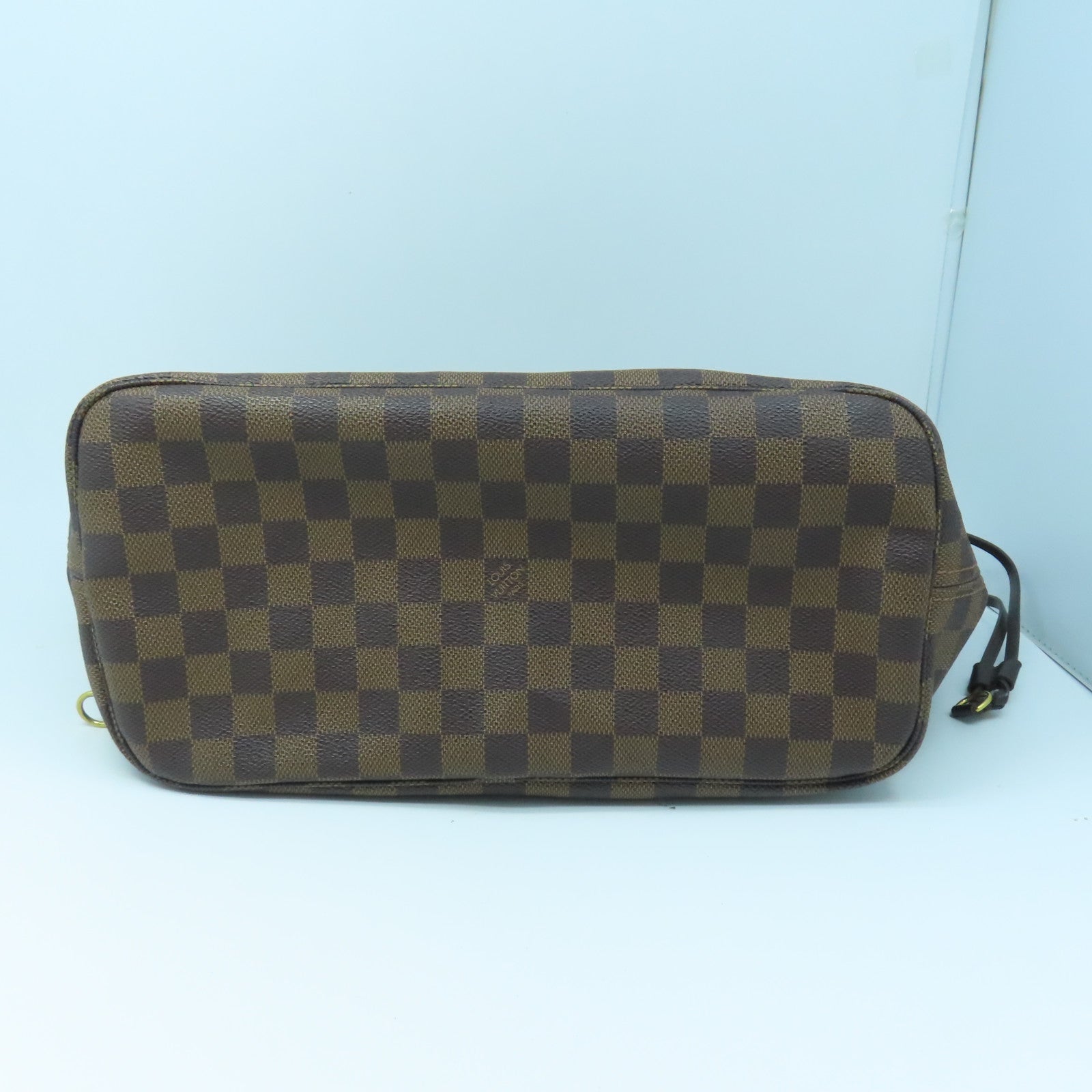 LOUIS VUITTON Damier Neverfull MM gold buckle handle bag brown