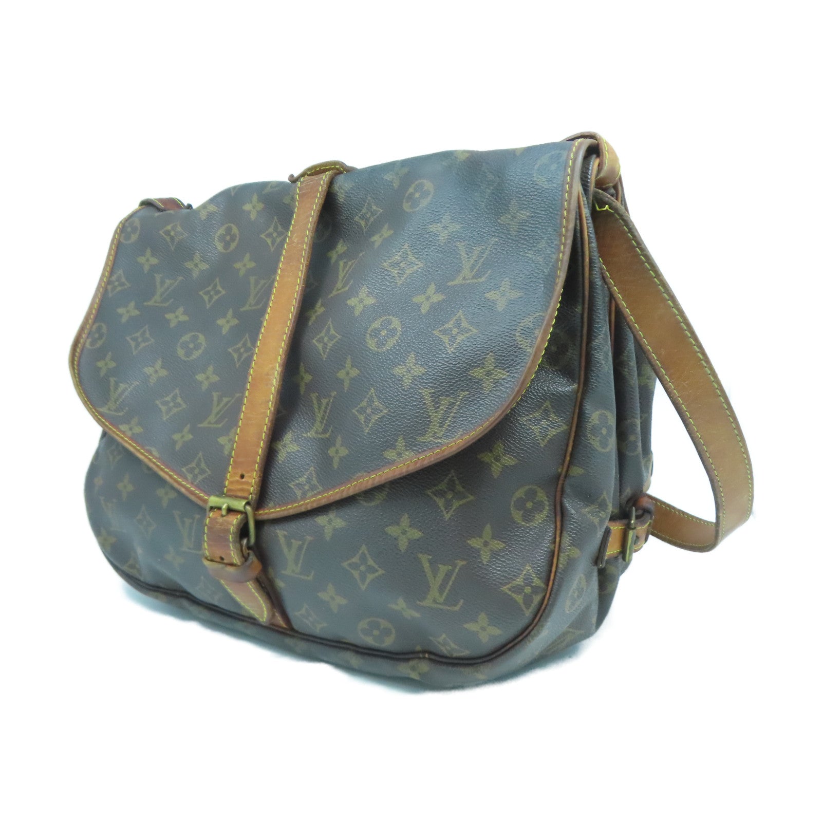 LOUIS VUITTON Monogram Saumur 35金扣肩背袋啡色