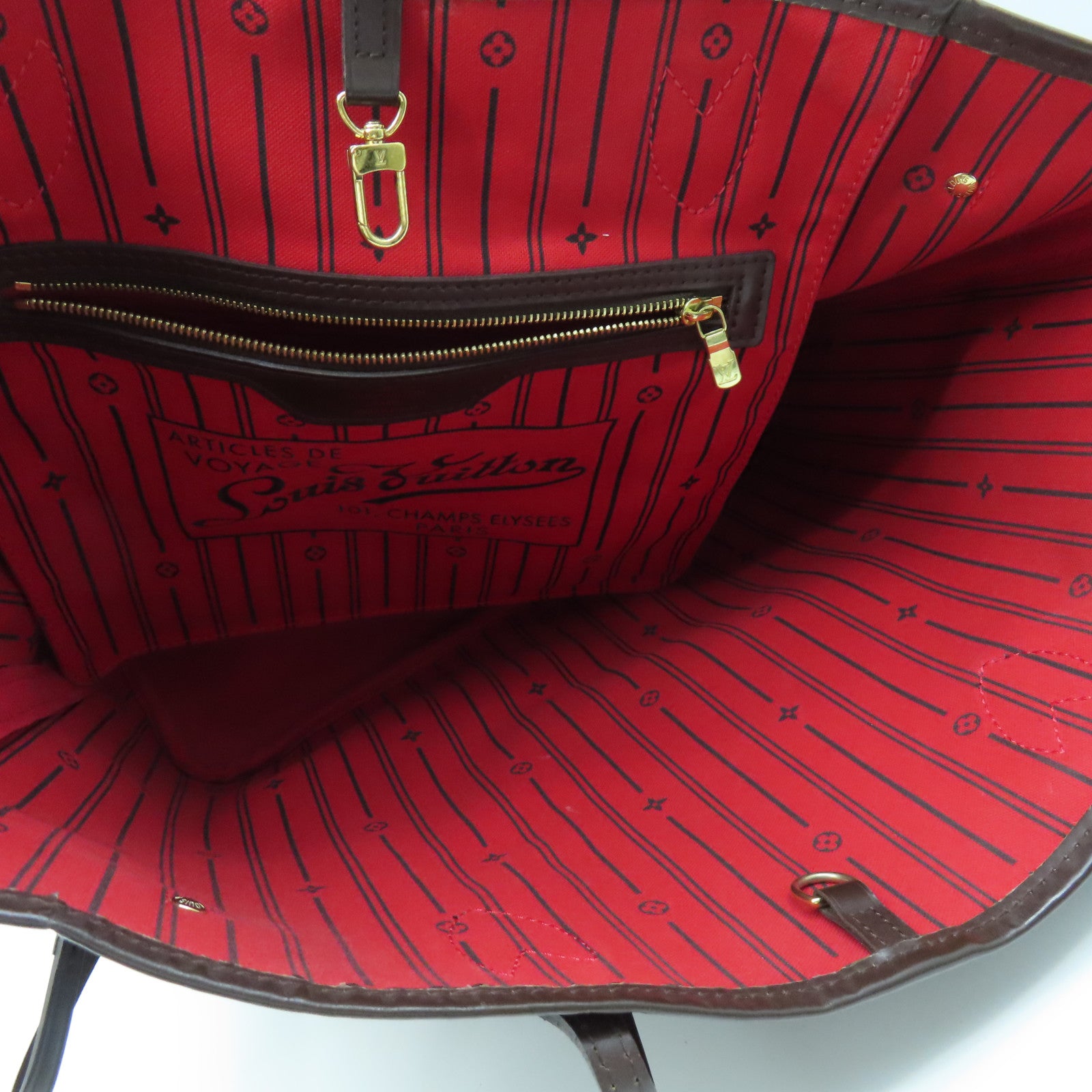 LOUIS VUITTON Damier Neverfull MM gold buckle handle bag brown