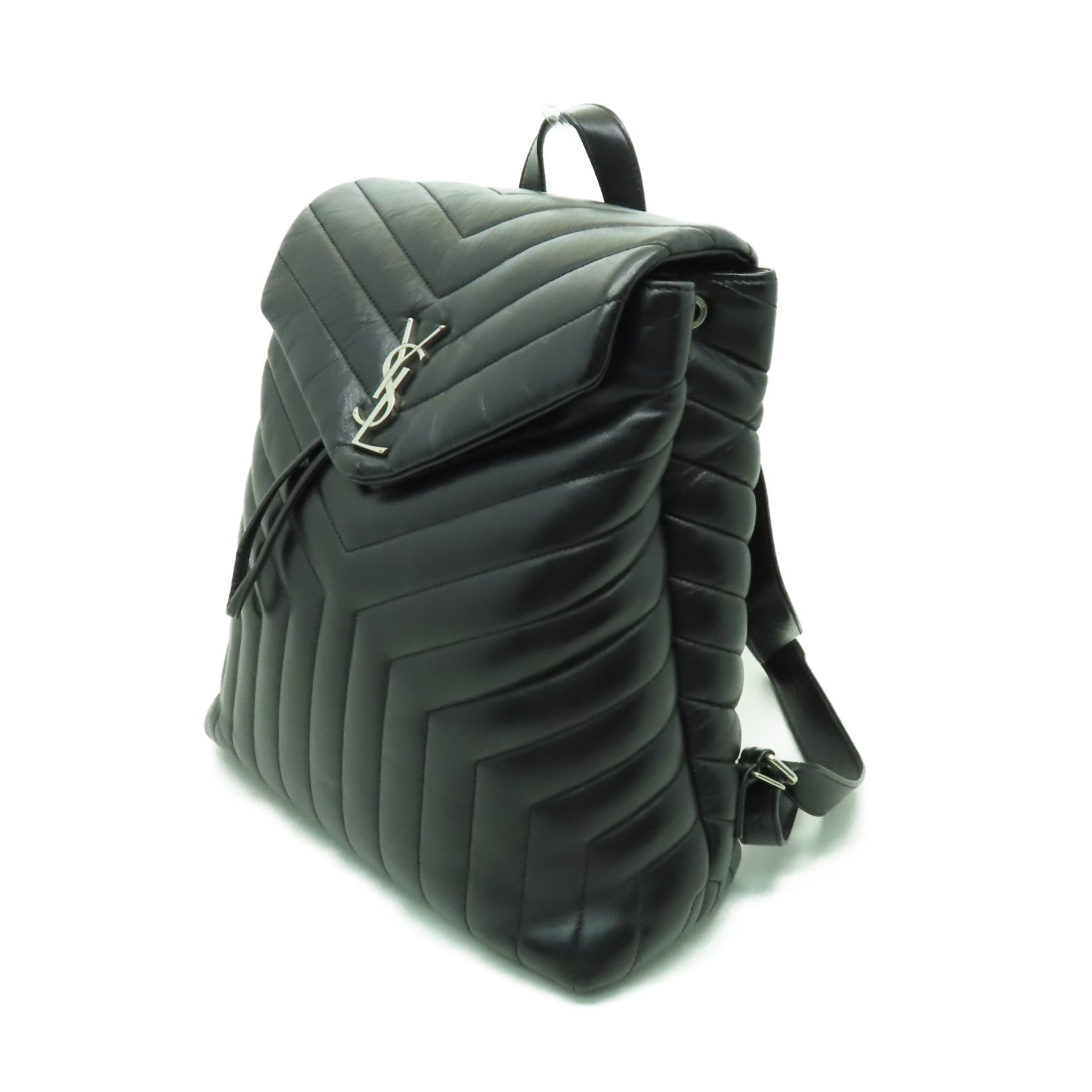 SAINT LAURENT 牛皮皮革Backpack銀扣背包黑色