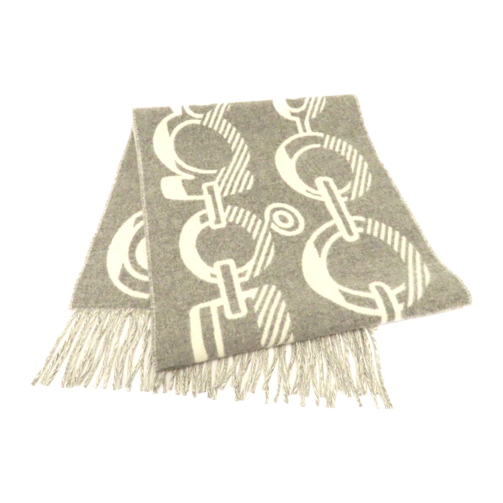 HERMES 羊絨Scarf圍巾白色/灰色