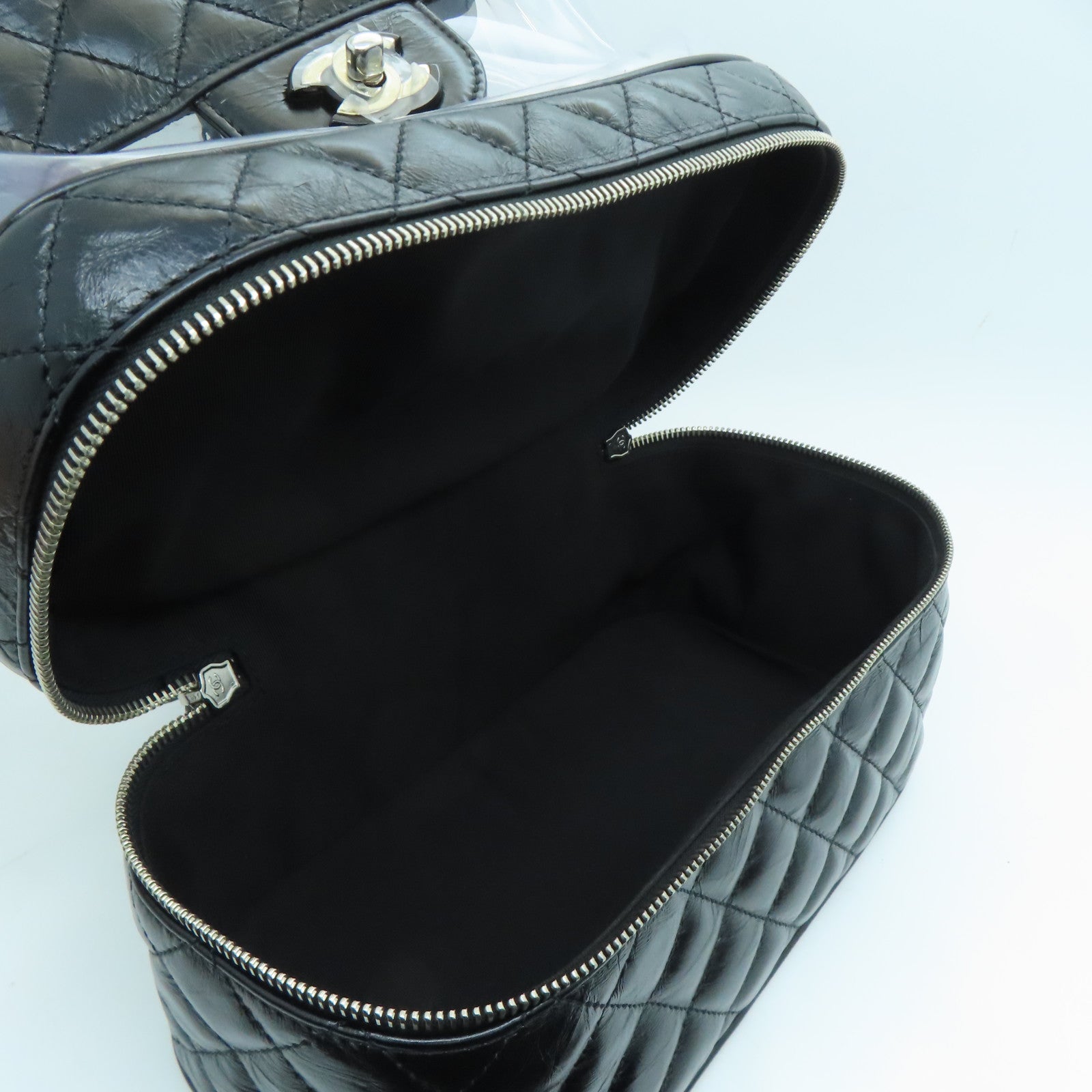 CHANEL 【激减优惠】菱格牛皮皮革/PVC Shoulder Bag银扣链条肩背袋黑色