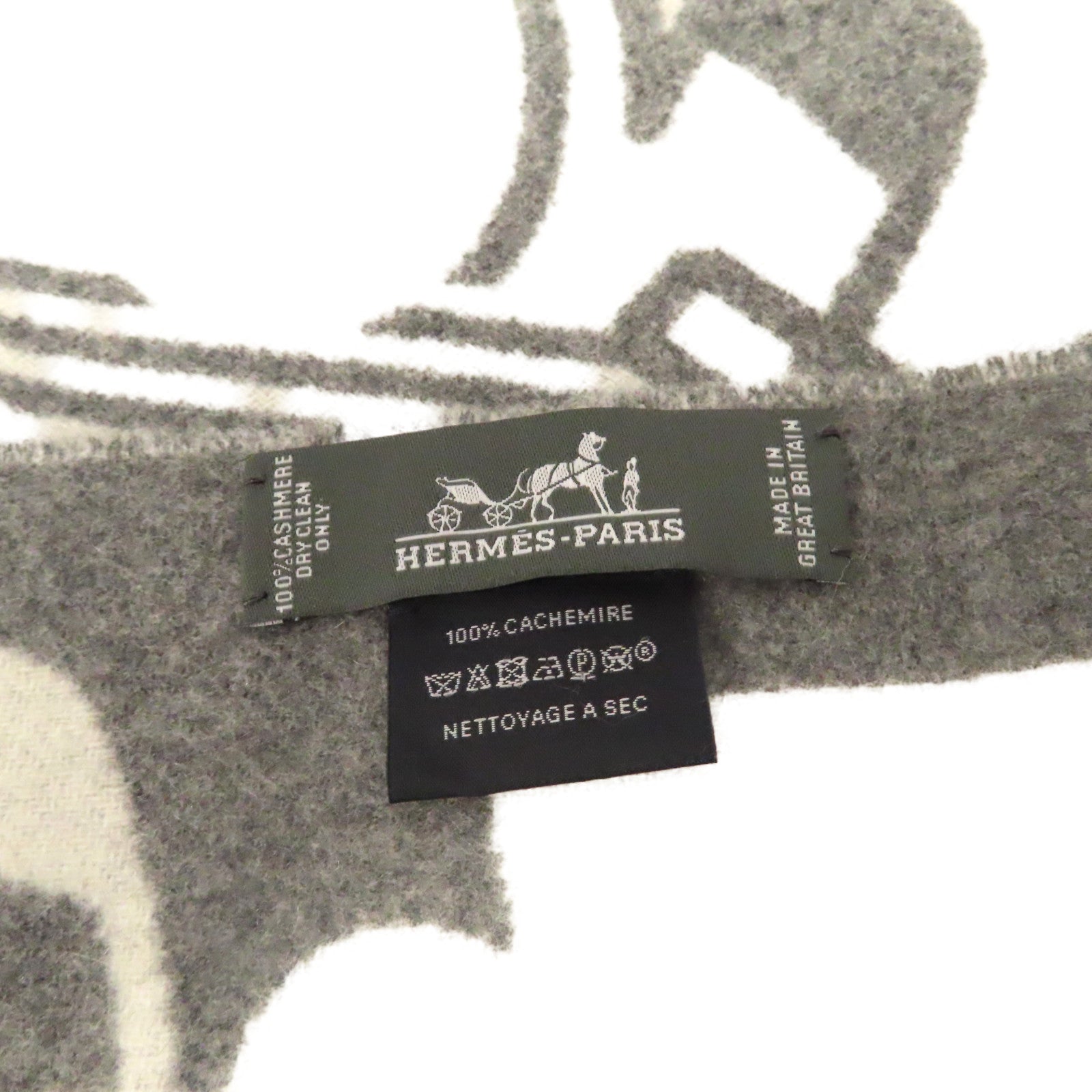 HERMES 羊絨Scarf圍巾白色/灰色