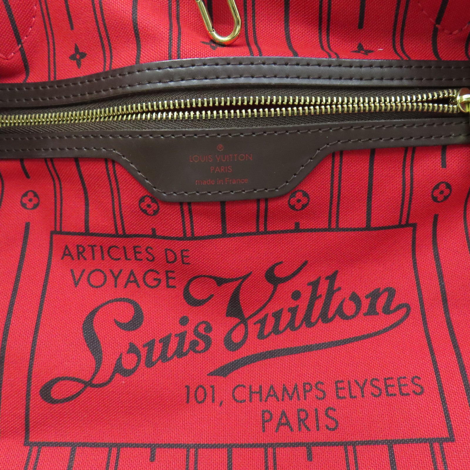 LOUIS VUITTON Damier Neverfull MM gold buckle handle bag brown