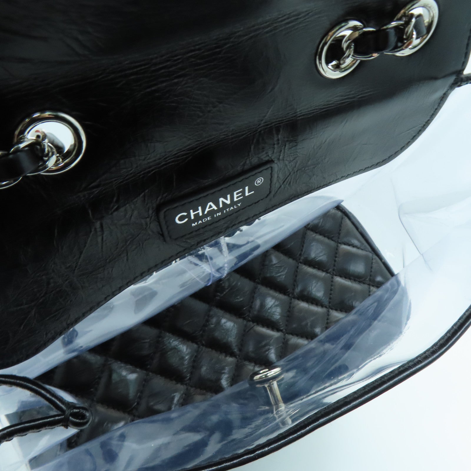 CHANEL 【激减优惠】菱格牛皮皮革/PVC Shoulder Bag银扣链条肩背袋黑色