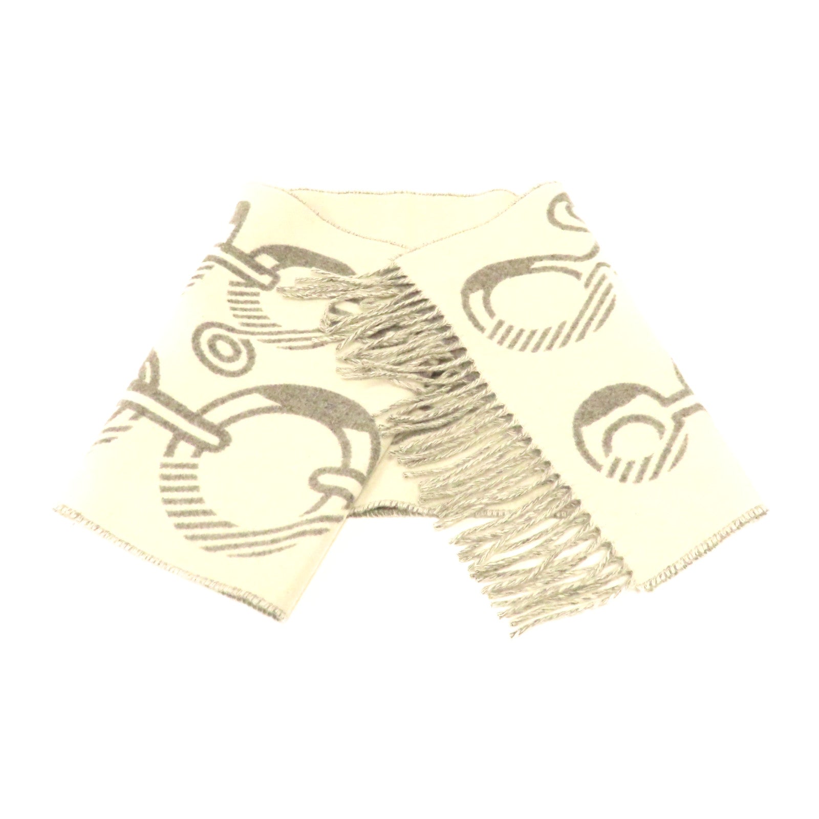 HERMES 羊絨Scarf圍巾白色/灰色