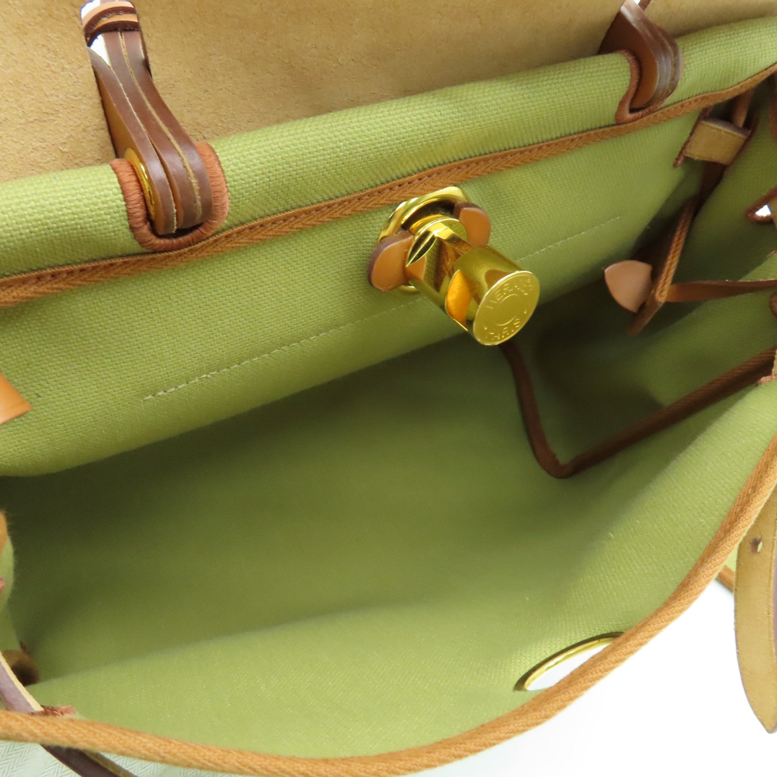 HERMES Toile H帆布Herbag PM金扣手挽肩背两用袋啡色Poussiere