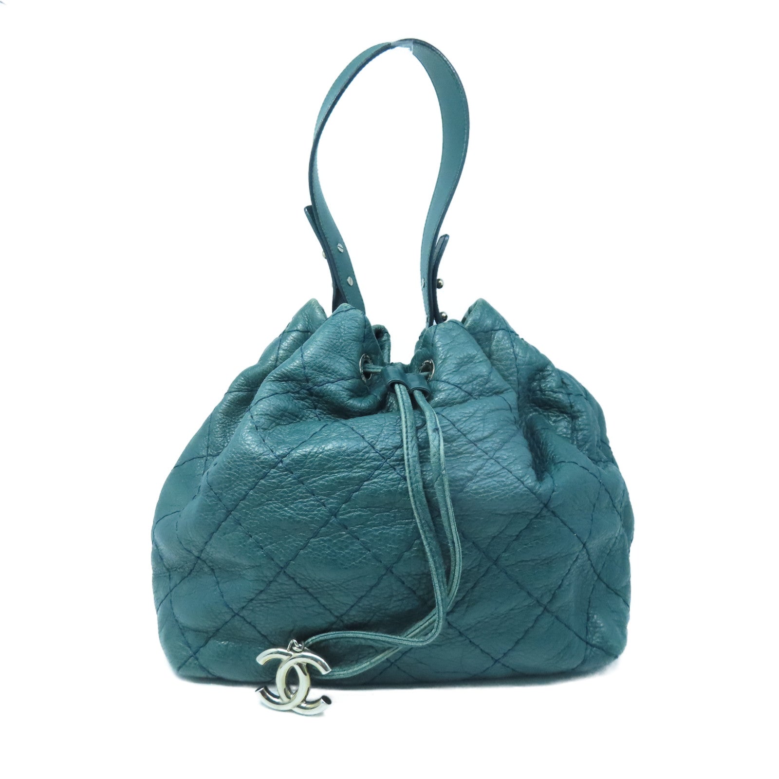 CHANEL 【激減優惠】菱格牛皮皮革Shoulder Bag銀扣肩背袋綠色