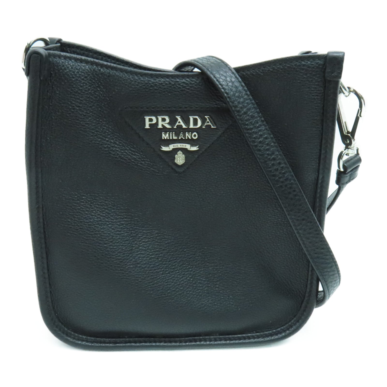 PRADA 牛皮皮革Shoulder Bag银扣肩背袋黑色