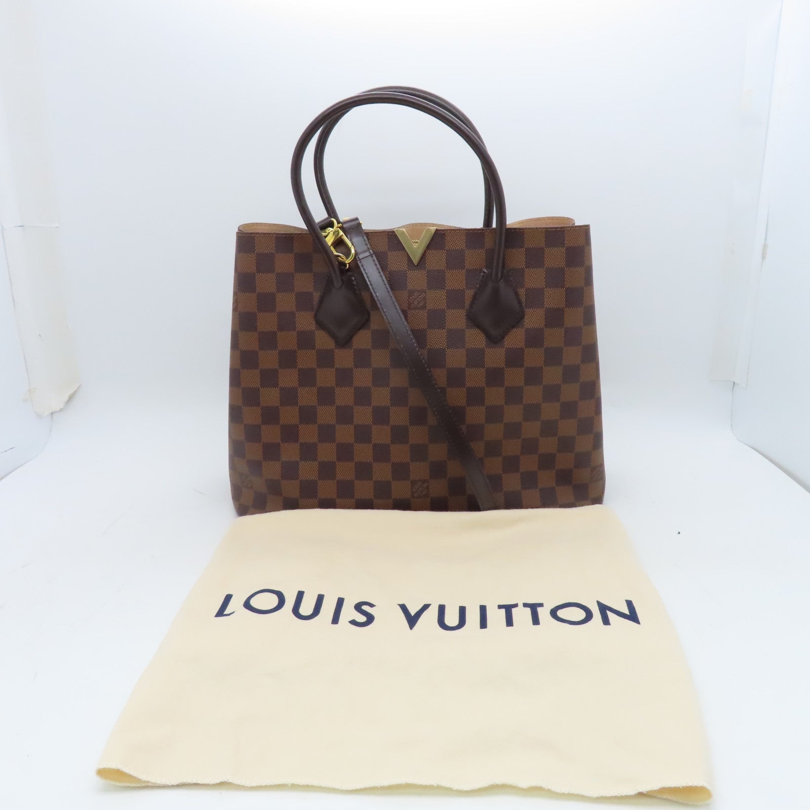 LOUIS VUITTON Damier Kensington gold buckle shoulder shoulder bag brown