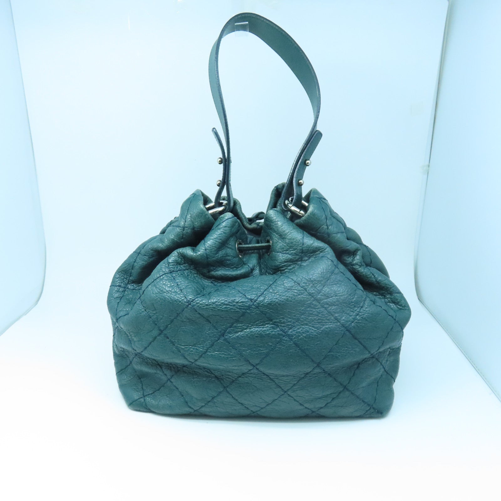 CHANEL 【激減優惠】菱格牛皮皮革Shoulder Bag銀扣肩背袋綠色