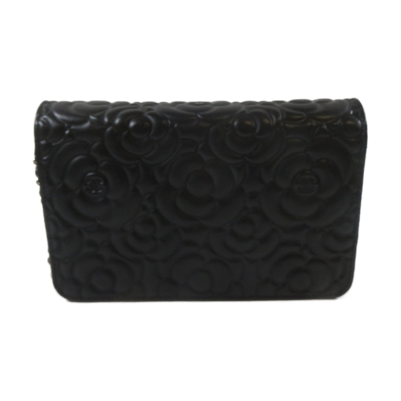 CHANEL 羊皮皮革Camellia Wallet On Chain銀扣鏈帶肩背袋黑色