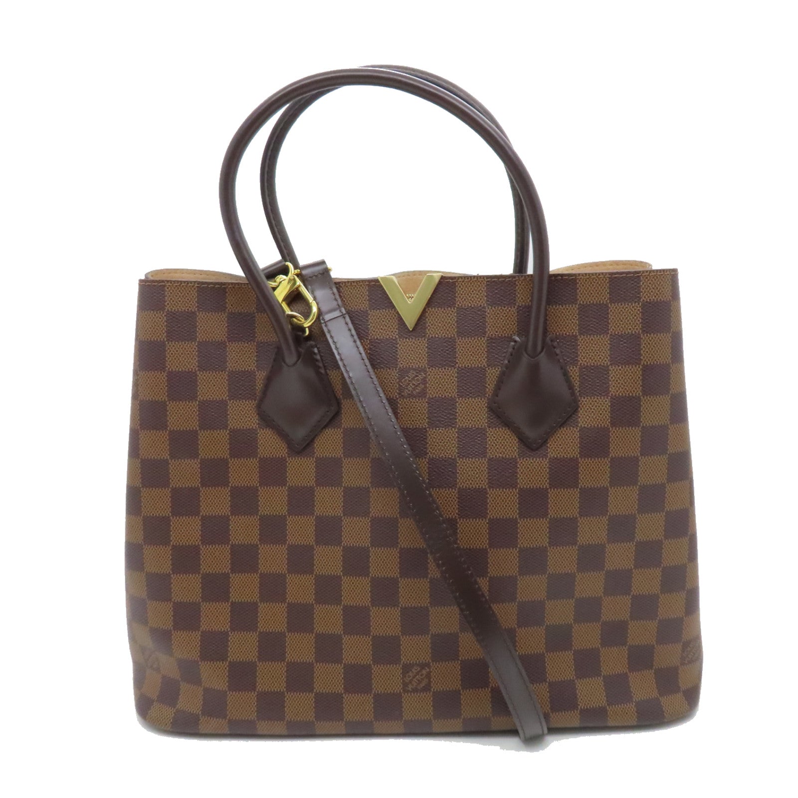 LOUIS VUITTON Damier Kensington gold buckle shoulder shoulder bag brown