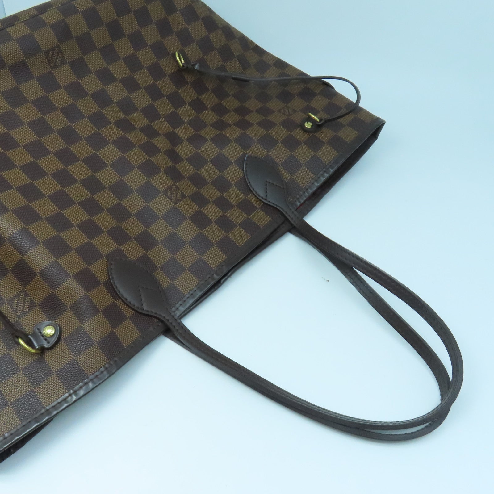 LOUIS VUITTON Damier Neverfull MM gold buckle handle bag brown