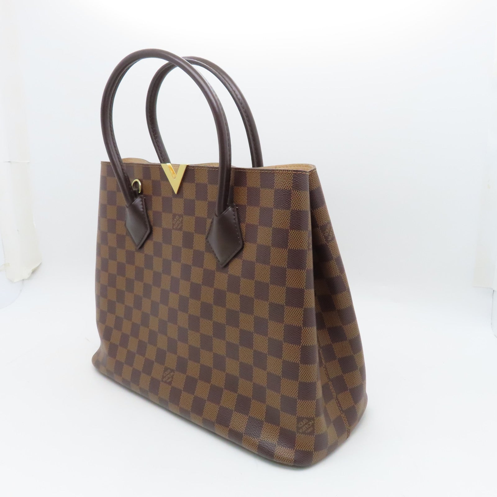 LOUIS VUITTON Damier Kensington gold buckle shoulder shoulder bag brown