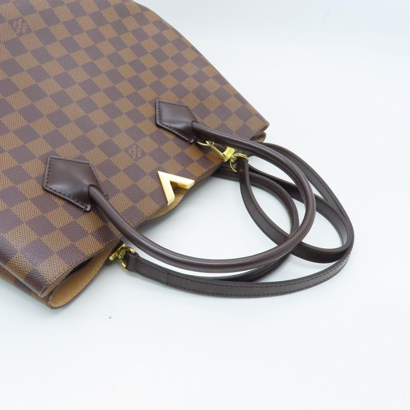 LOUIS VUITTON Damier Kensington gold buckle shoulder shoulder bag brown