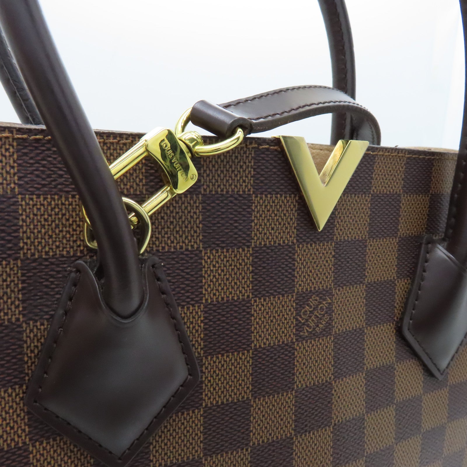 LOUIS VUITTON Damier Kensington gold buckle shoulder shoulder bag brown