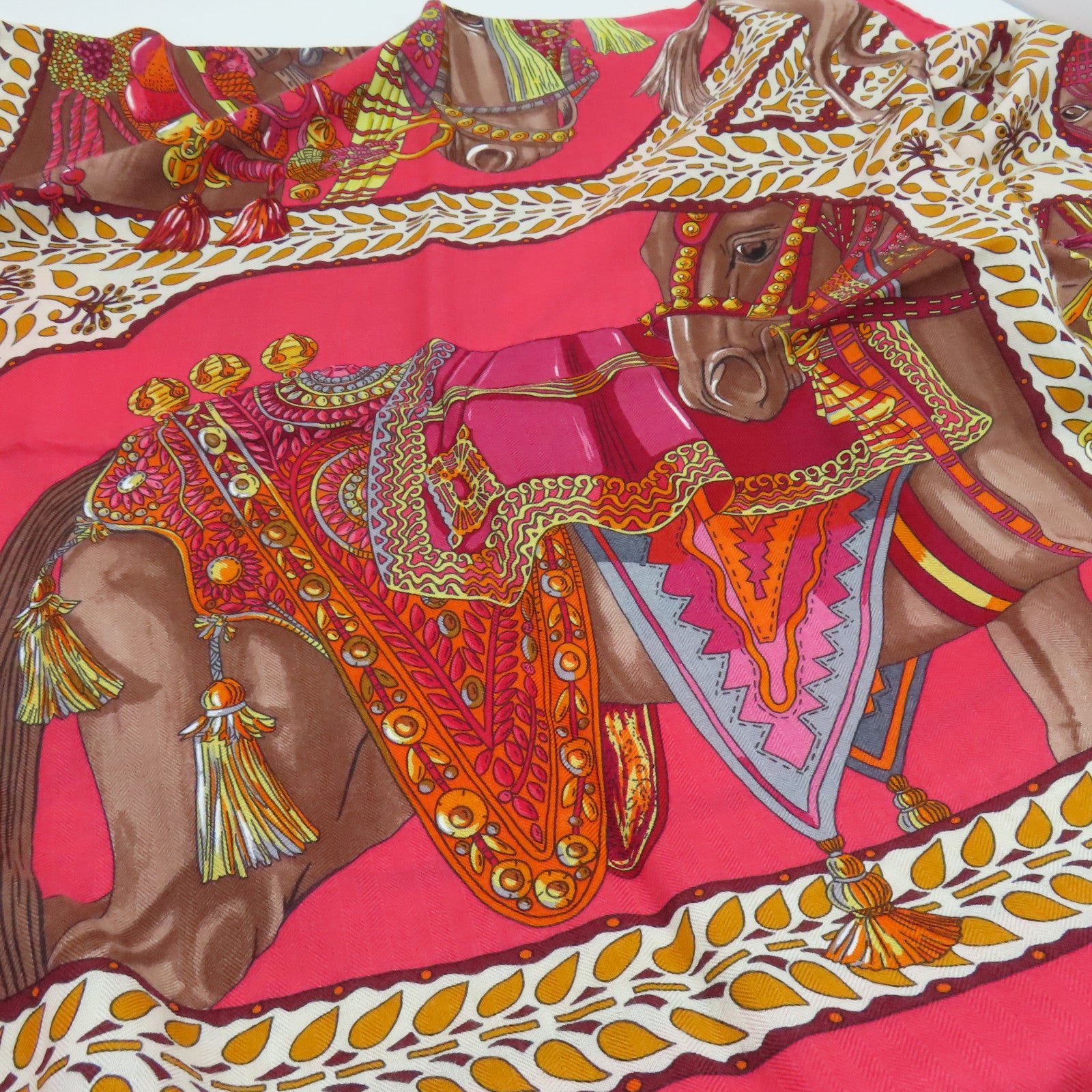 HERMES Wool/Silk Scarf Scarf Red