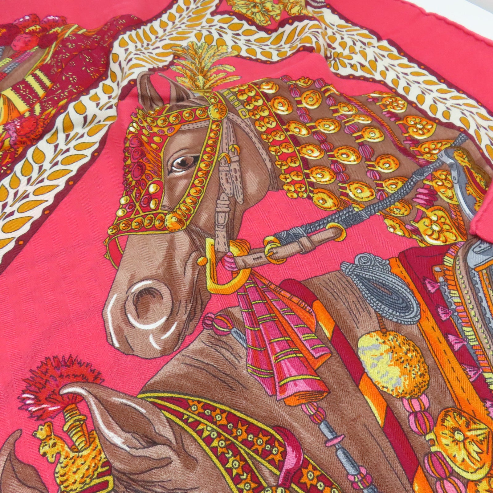 HERMES Wool/Silk Scarf Scarf Red