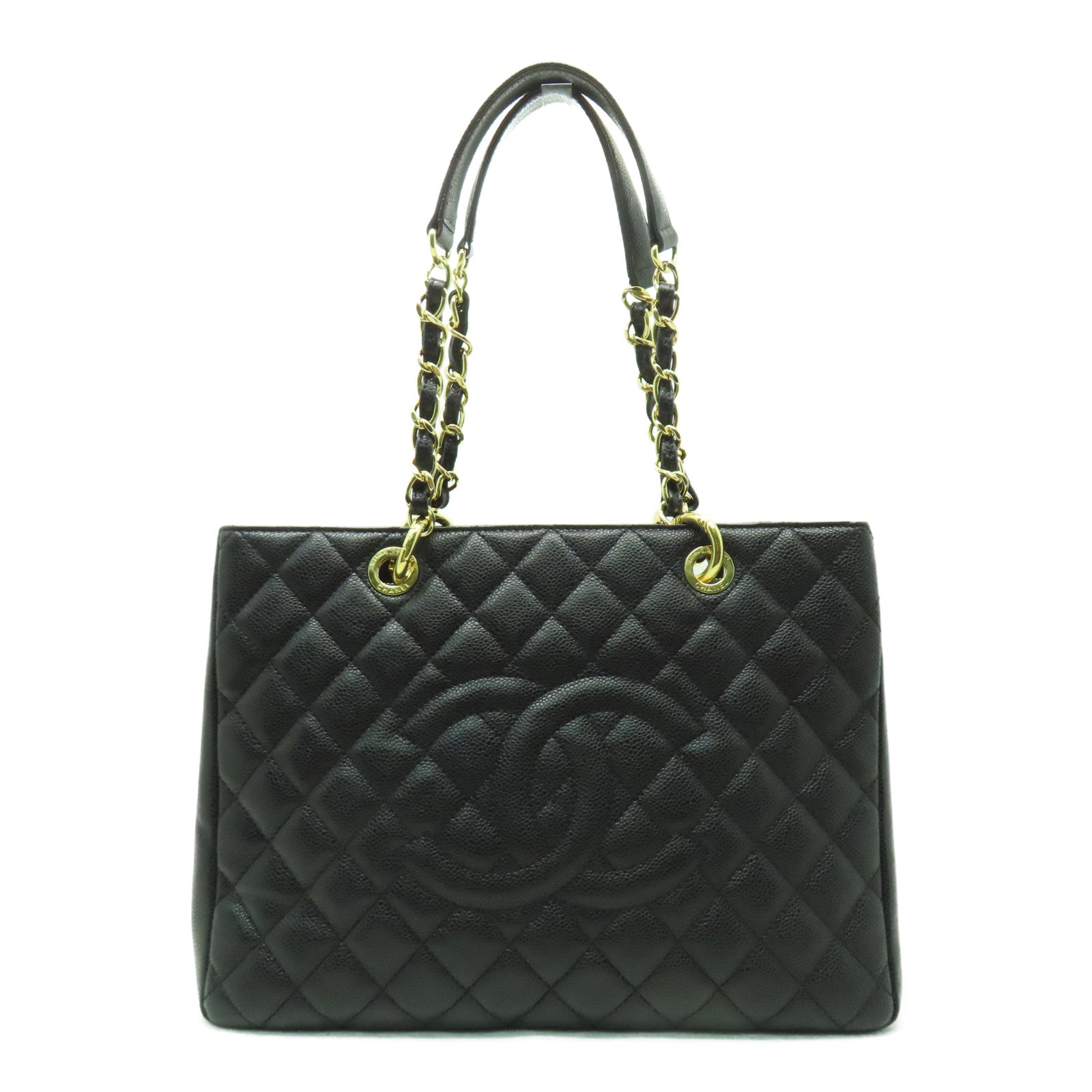 CHANEL 菱格Caviar皮革GST金扣肩背袋黑色