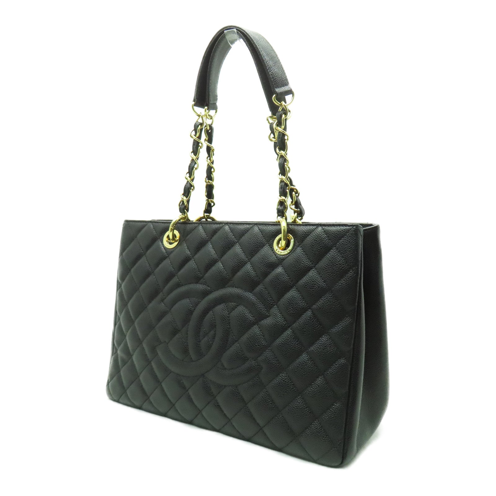 CHANEL 菱格Caviar皮革GST金扣肩背袋黑色