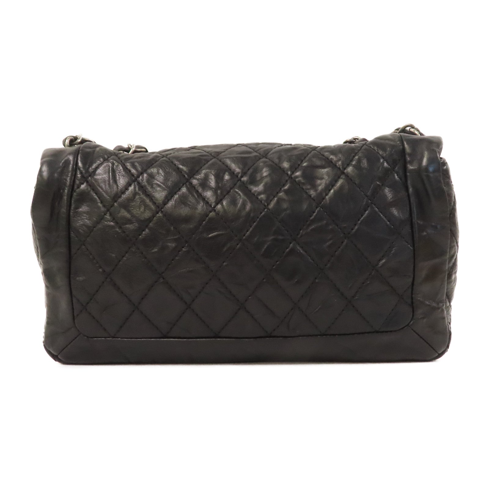 CHANEL Caviar皮革Chain Shoulder銀扣鏈帶肩背袋黑色