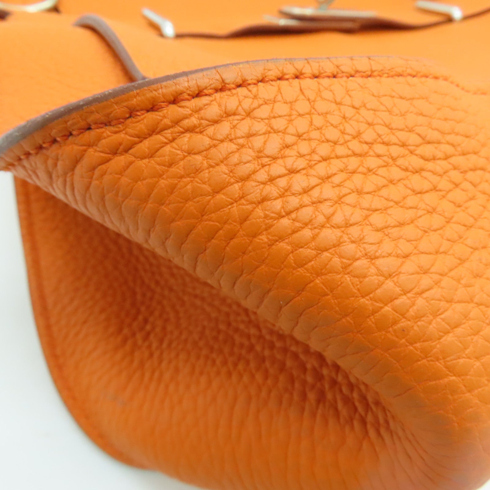 HERMES Clemence皮革Jypsiere 34銀扣肩背袋Orange/橙色