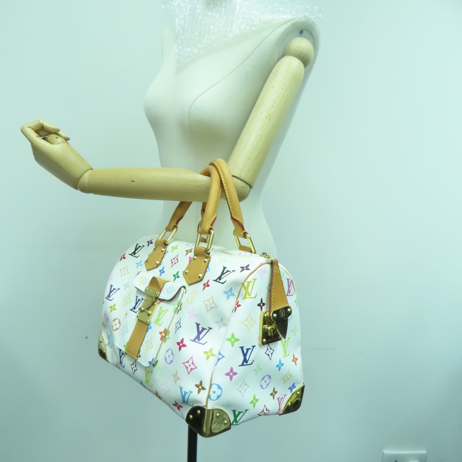LOUIS VUITTON 【激減優惠】Monogram Multicolore Speedy 30金扣手挽袋白色彩色