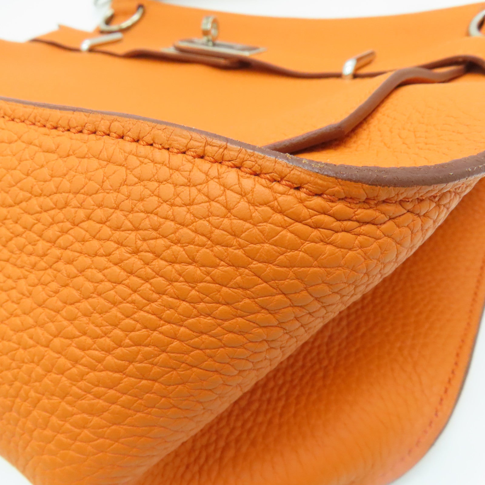 HERMES Clemence皮革Jypsiere 34銀扣肩背袋Orange/橙色