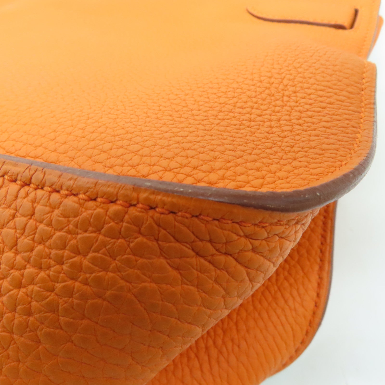 HERMES Clemence皮革Jypsiere 34銀扣肩背袋Orange/橙色