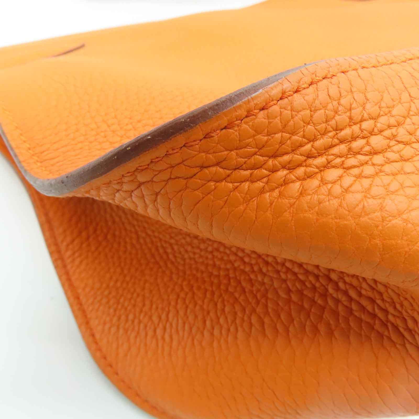 HERMES Clemence皮革Jypsiere 34銀扣肩背袋Orange/橙色