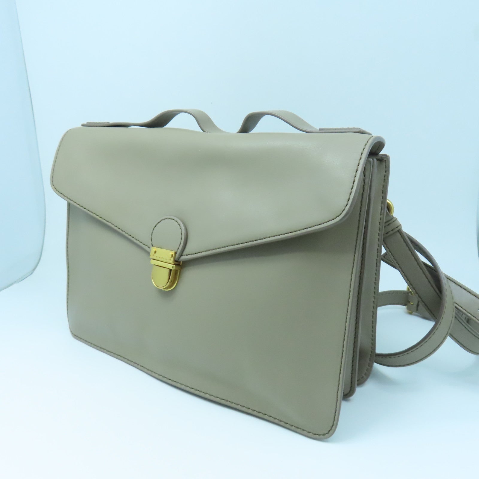 MARC JACOBS cowhide leather 2 Way Shoulder gold buckle handle shoulder bag gray