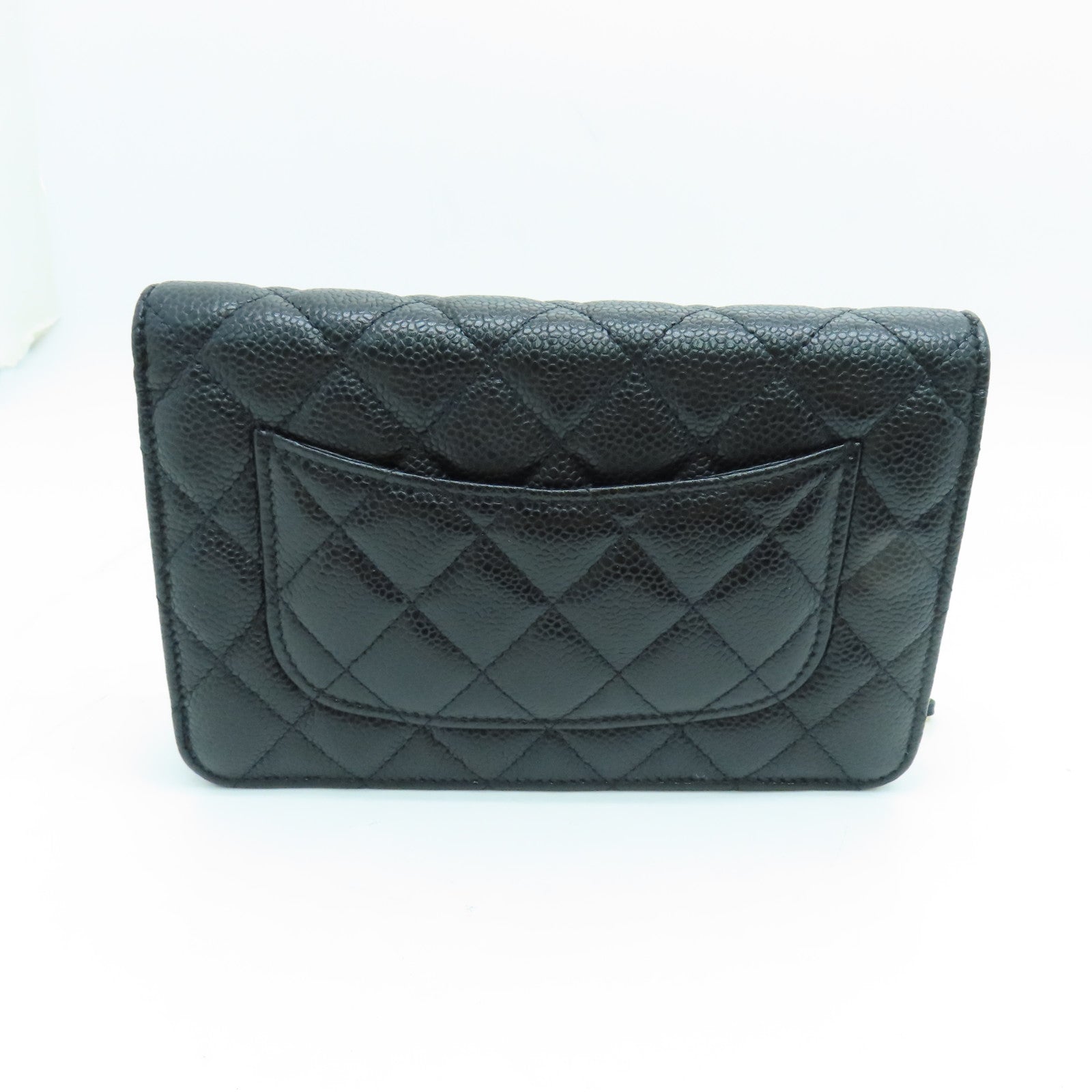 CHANEL 菱格Caviar皮革Wallet On Chain金扣鏈帶肩背袋黑色