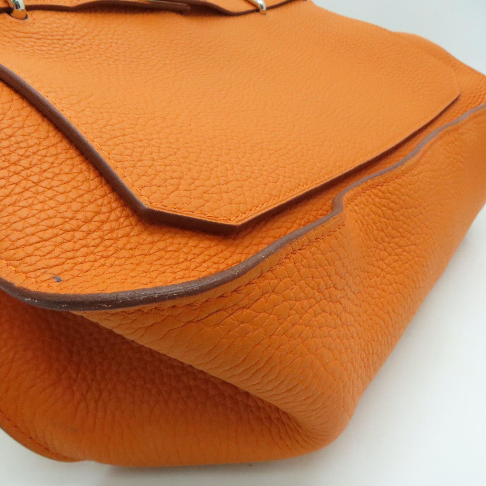HERMES Clemence皮革Jypsiere 34銀扣肩背袋Orange/橙色