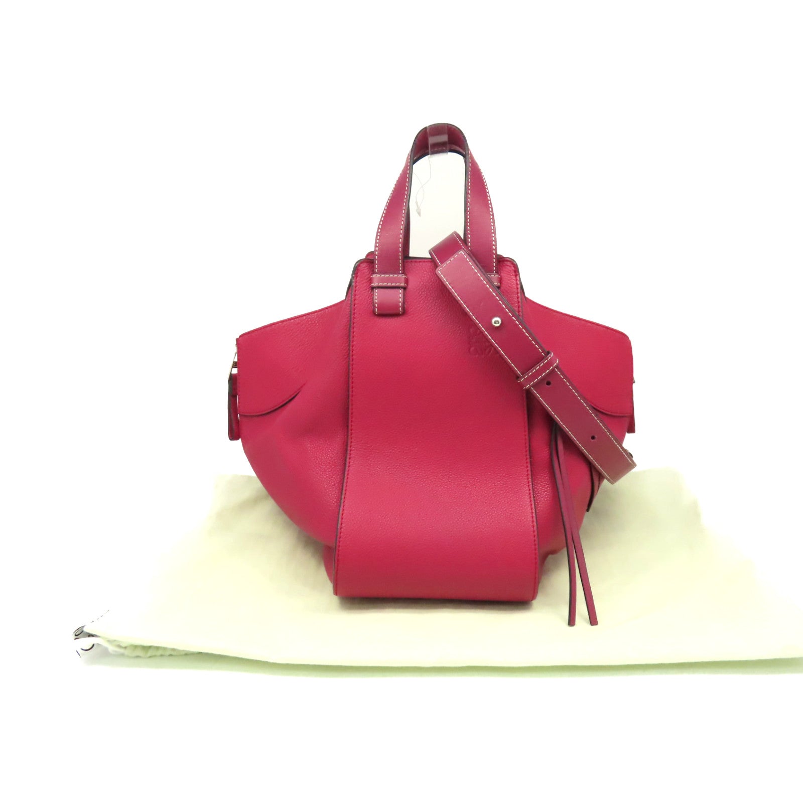 LOEWE 【激減優惠】牛皮皮革Hammock Large 2Way Shoulder Bag銀扣手挽肩背兩用袋酒紅色