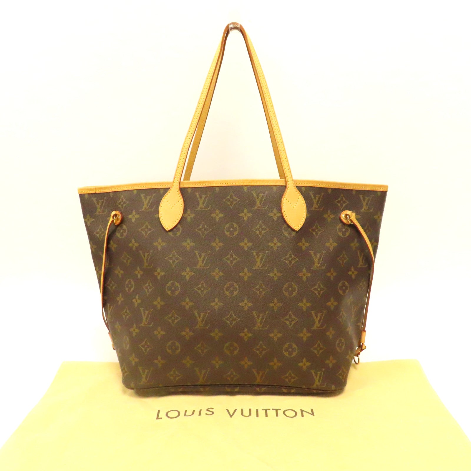 LOUIS VUITTON Monogram Neverfull MM金扣手挽袋啡色