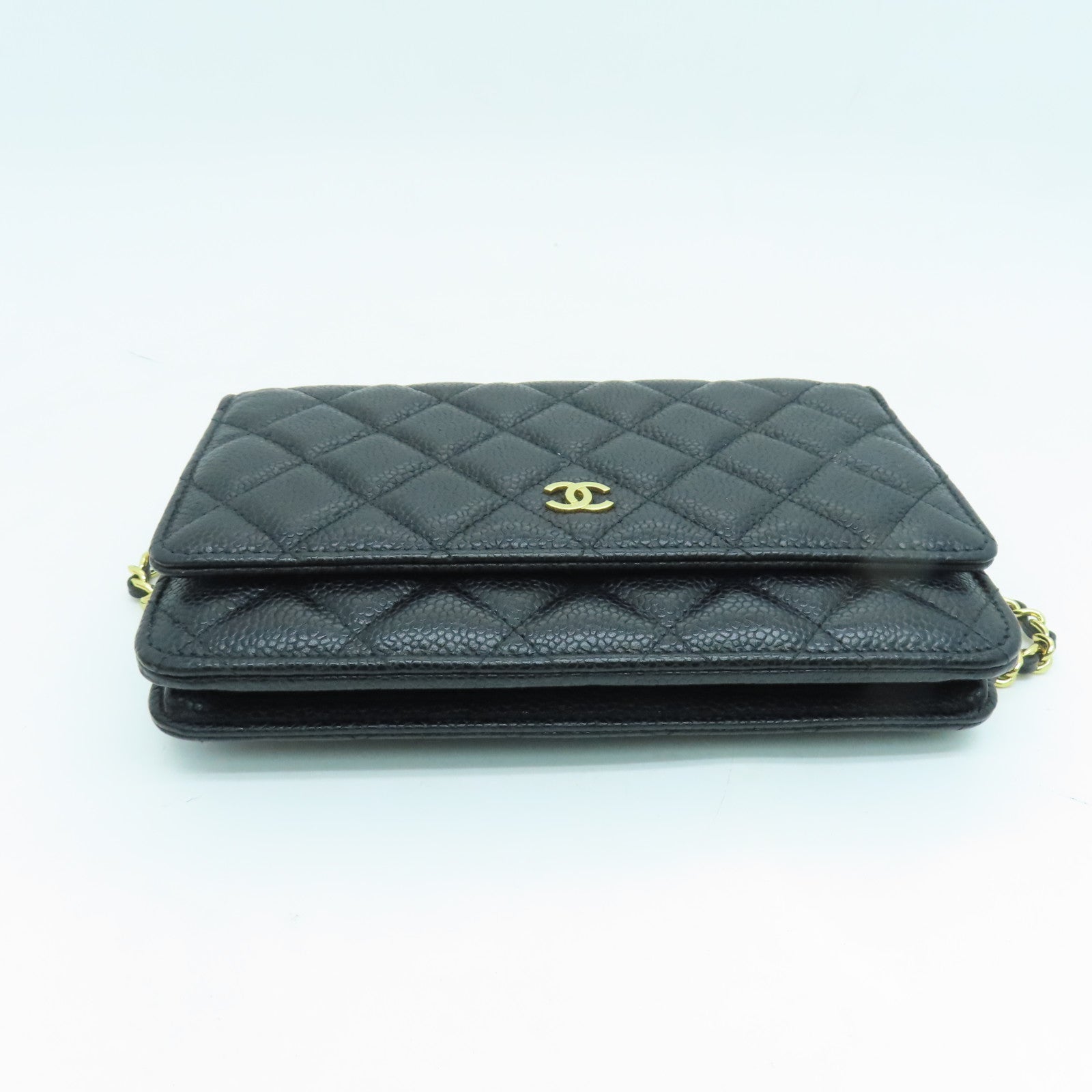 CHANEL 菱格Caviar皮革Wallet On Chain金扣鏈帶肩背袋黑色