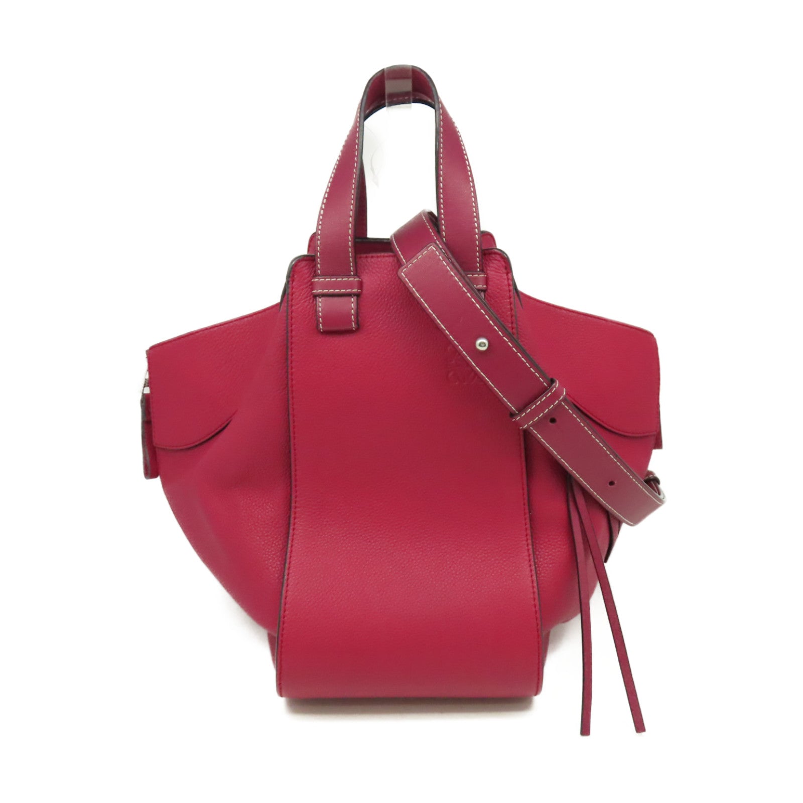 LOEWE 【激減優惠】牛皮皮革Hammock Large 2Way Shoulder Bag銀扣手挽肩背兩用袋酒紅色