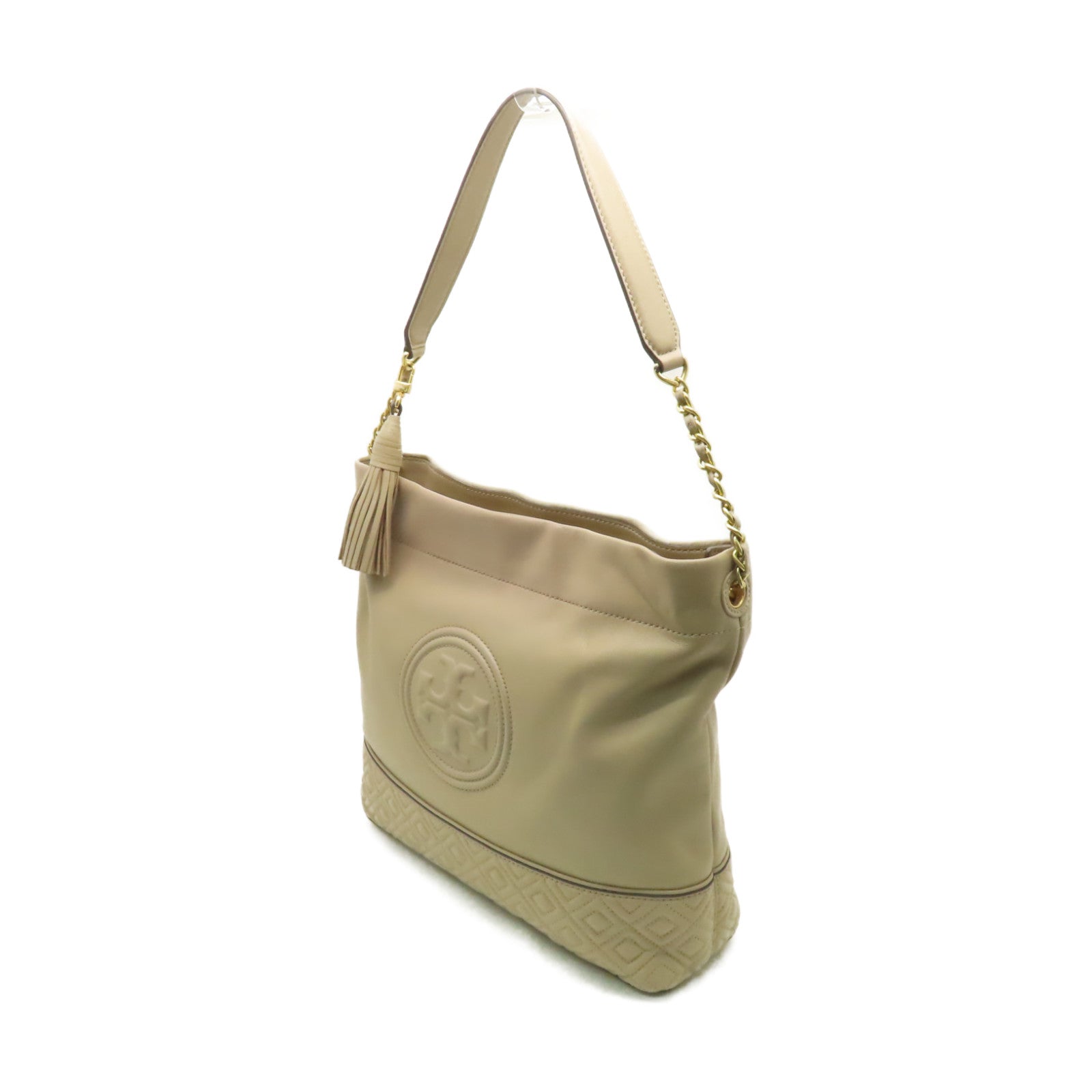 Tory Burch 【激減優惠】牛皮皮革Shoulder Bag金扣肩背袋米色