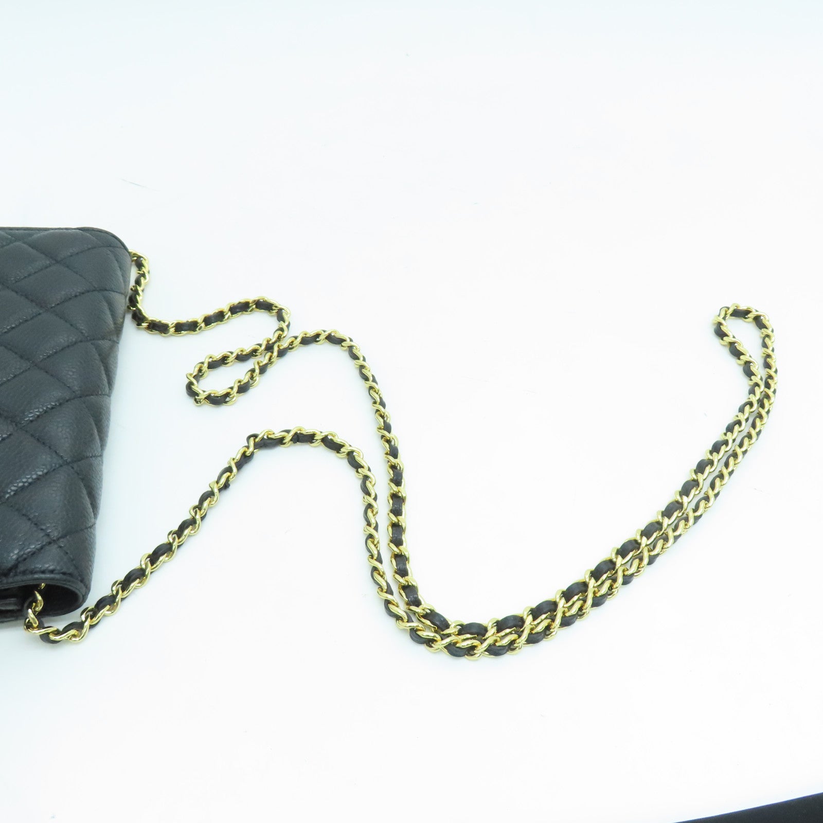 CHANEL 菱格Caviar皮革Wallet On Chain金扣鏈帶肩背袋黑色