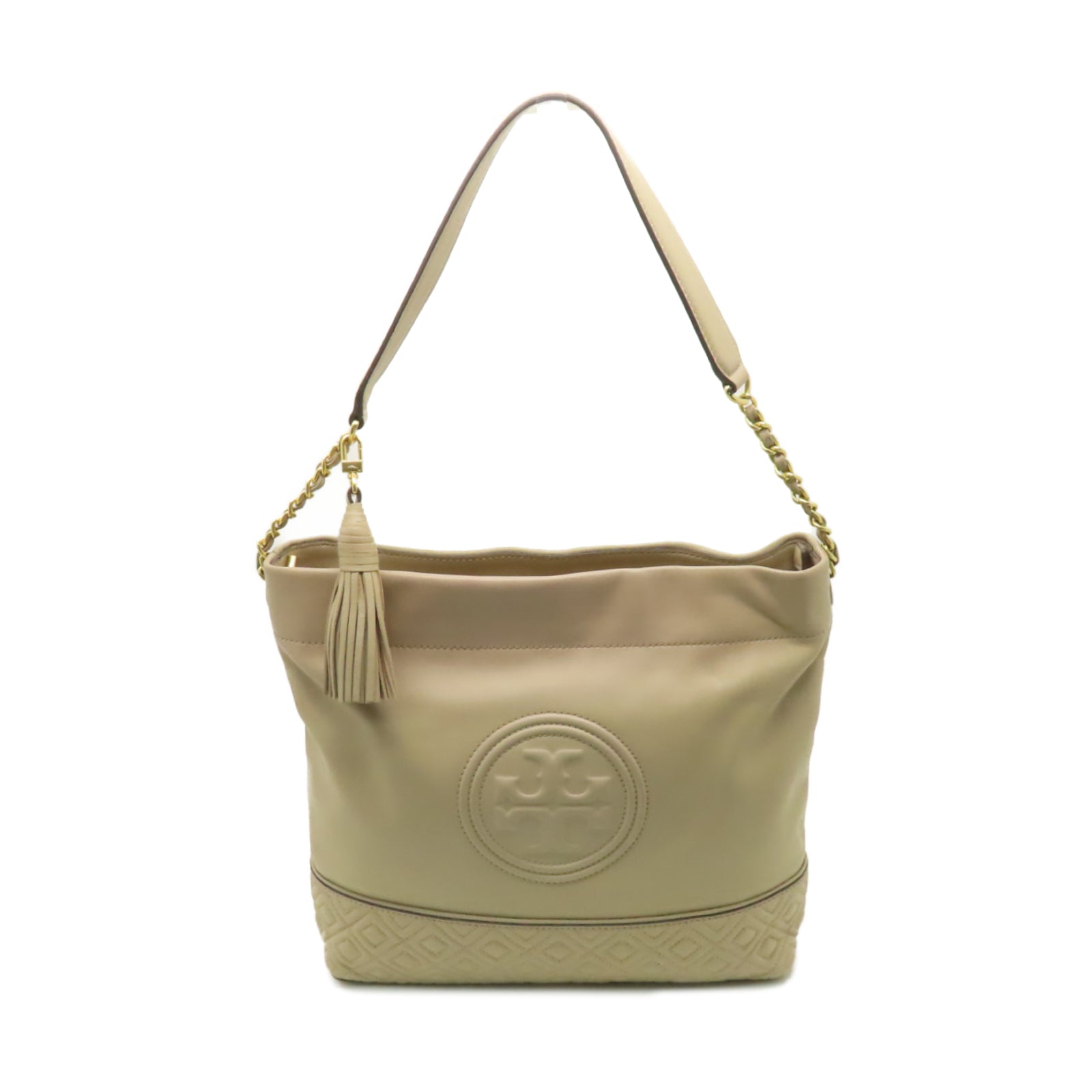 Tory Burch 【激減優惠】牛皮皮革Shoulder Bag金扣肩背袋米色
